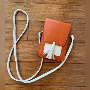 K. Carroll 7.5" Orange and White Fashionable Crossbody Handbag Tassel Travel